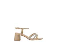 Azarey SANDALIA DORADA TACÓN ANCHO CON BRILLO - (Talla 36)