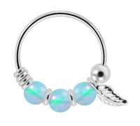 AZARIO LONDON Anillo de nariz con cuentas de ópalo con dije de hoja, aro de nariz de plata de ley de 8 mm, aro de nariz pequeño, anillo de nariz de calibre 22, 22 Gauge ( 0.6mm ), Piedra de ópalo, No