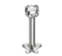 AZARIO LONDON Juego de garras redondas de plata de ley 925 con circonita cúbica de calibre 16, base de estrella, labio, piercing de barra para tragus, caracola, hélice, labret, 10mm Length : 2.5mm