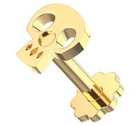 AZARIO LONDON Piercing de labio de oro amarillo macizo de 14 quilates, diseño de calavera plana con rosca interna, calibre 16, piercing de barra para tragus, caracola, hélice, labret, 6mm Length, Oro