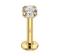 AZARIO LONDON Piercing de labio de oro amarillo macizo de 14 quilates, oro blanco, circonita cúbica redonda, sin rosca, parte superior de calibre 16, parte trasera plana, piercing de barra para tragus