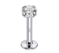 AZARIO LONDON Piercing de labio de oro amarillo macizo de 14 quilates, oro blanco, circonita cúbica redonda, sin rosca, parte superior de calibre 16, parte trasera plana, piercing de barra para tragus