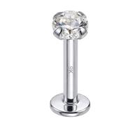 AZARIO LONDON Piercing de labio de oro amarillo macizo de 9 quilates, oro blanco, circonita cúbica redonda, sin rosca, parte superior de calibre 16, parte trasera plana, piercing de barra para tragus