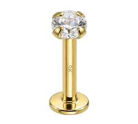 AZARIO LONDON Piercing de labio de oro amarillo macizo de 9 quilates, oro blanco, circonita cúbica redonda, sin rosca, parte superior de calibre 16, parte trasera plana, piercing de barra para tragus