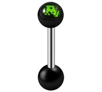 AZARIO LONDON Piercing para lengua con logo de dados en bola negra UV con barra recta de acero inoxidable calibre 14 con bola para lengua, 14mm Length, acrílico UV, No es una piedra preciosa