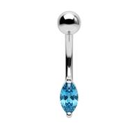 AZARIO LONDON Piercing para ombligo de plata de ley con diseño de piedra marquesa de 6 mm x 4 mm con circonita cúbica y acero inoxidable, 14 Gauge - 10mm Length, Plata de ley Acero quirúrgico 316L