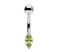 AZARIO LONDON Piercing para ombligo de plata de ley con diseño de piedra marquesa de 6 mm x 4 mm con circonita cúbica y acero inoxidable, 14 Gauge - 10mm Length, Plata de ley Acero quirúrgico 316L