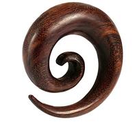 AZARIO LONDON Tapón en espiral de madera de hierro orgánico natural, expansores de oreja, tapón de calibre de madera, cónicos en espiral, se vende por pieza, Madera