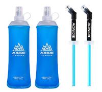 Azarxis Soft Flask Botella de Agua Blanda TPU Flexible Bolsa de Hidratación Deportiva para Correr Senderismo Ciclismo (2 × 450ml - con 2 pajitas)