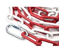 Azatemgo Cadena de cierre de metal rojo y blanco, 2 metros, eslabones de acero, diámetro de 5 mm, cadena de acero redonda, cadena de advertencia para obras de construcción, con 2 mosquetones de metal