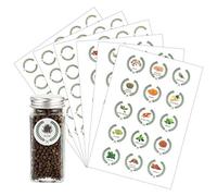 Azatemgo Etiqueta de especias Juego de 45 etiquetas de especias autoadhesivas con patrones y letras de especias para tarros de especias y 60 etiquetas en blanco Redondas de 4 cm