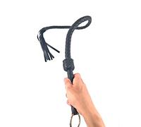 Azatemgo Fusta larga de piel sintética negra - Látigo ligero para actuaciones y entrenamiento - Diseño ergonómico con anillo para colgar jinete