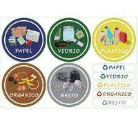 Azatemgo Pegatinas para el Reciclaje,6 Etiquetes Adhesives per al Reciclatge d'Escombraries, Adhesius per a la gestió de residus,Cadascuna diámetro 9.8cm,Texto en Españo