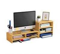 Azatemgo Soporte de madera para monitor de ordenador con estantes de almacenamiento, soporte para monitor para ordenador portátil, iMac, PC, color natural