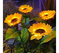 Azazaza Luces solares de girasol, paquete de 3 luces LED de 10 luces LED de paisaje de girasol, decoración impermeable de flores solares para patio, jardín, camino