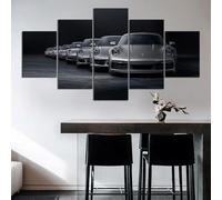 AZBESCZ Cuadros Decoracion Salon Modernos 5 Piezas Luxury Car Porsch Sports Car Blanco y Negro Lienzo Cuadros Hogar Decor Para Cocina Para Dormitorios Para Comedor Baño Cuadros Con Marco