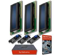 AZDelivery 3 x HD44780 16x2 Modulo LCD Display Bundle con Interfaz I2C 2x16 Caracteres Compatible con Arduino y Raspberry Pi con E-Book Incluido! (con Fondo Azul y Caracteres Blancos)