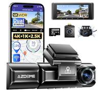 AZDOME 4K Dashcam Cámara Coche, 3 Canales 4K+1080P+2.5K Camara Coche con Tarjeta SD de 64GB (M550 MAX)