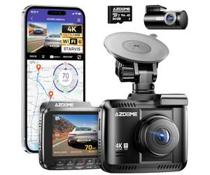 AZDOME Dashcam Cámara Coche 4K+1080P, WiFi &GPS, 2.4' IPS Dash CAM Coche con Tarjeta SD de 64GB,Camara Coche Grabadora,170° Gran Angular,Visión Nocturn,WDR,Sensor G,Monitor de Aparcamiento