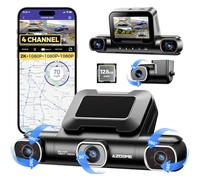 AZDOME M660 4K Dashcam 4 Canales Dash CAM Coche, 360° Delantera Trasera Camara Coche 5GWiFi, 128GB eMMC, cámara de salpicadero controlada por Voz con GPS, WDR