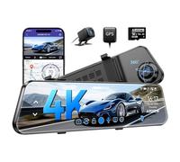 AZDOME PG17 4K 12" Mirror Dash CAM, Cámara de Espejo Retrovisor WiFi con Cámara Trasera Impermeable 1080P, Tarjeta de 64 GB Incluida, GPS, WDR, Visión Nocturna, Control de Voz (PG174K)
