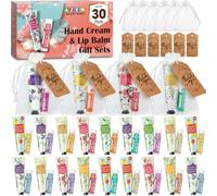 AZEN 30 juegos de crema de manos y bálsamo labial a granel para despedida de soltera con bolsa de organza, tarjeta de agradecimiento