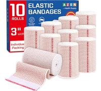AZEN Paquete de 10 vendajes elásticos de 3 pulgadas, vendajes de compresión para piernas, tobillo, rodilla, barriga, cuerpo, vendas de linfedema para piernas, sin látex