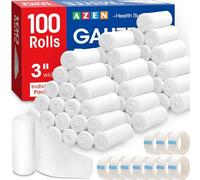 AZEN Paquete de 100 rollos de gasa vendas, 3 pulgadas x 4.1 yardas, suministros de primeros auxilios y suministros médicos de primera calidad, vendaje para veterinarios