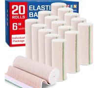 AZEN Paquete de 20 vendajes elásticos de alta calidad de 6 pulgadas, vendajes de compresión para piernas, tobillo, rodilla, barriga, cuerpo, sin látex, vendas de linfedema para piernas