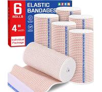 AZEN Paquete de 6 vendajes elásticos de alta calidad de 4 pulgadas, vendaje de compresión para piernas, vendas de linfedema para piernas, tobillo, rodilla, barriga, cuerpo, sin látex