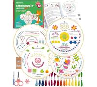 Azenera Kit de bordado para principiantes para aprender 33 puntadas con instrucciones de video, tutoriales de punto de cruz, hilo dental, aro, 4 patrones, regalo