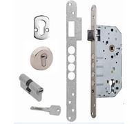 AZERODESIGN-Cerradura Embutir-Cerradura Seguridad-4 Bulones -Cerradura Exterior Puerta-Canto Redondeado-Cerradura Puerta-5 Llaves Incluidas-Orificio de Entrada de 50mm-Niquel Satinado