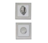 AZERODESIGN- Muletilla Condena- Desbloqueo- Rosetas Cuadradas- Cerrojo Puerta Interior - Acabado Combinado en Níquel satinado y Níquel Brillo- Medida de Roseta 50x50mm