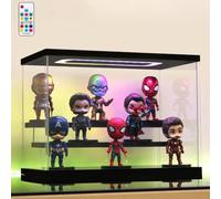 AZEYN Vitrina Metacrilato Transparente con Luz Multicolor, 3/4/5/6 Niveles Antipolvo, Caja Expositora con LED RGB para Modelos, Figuras de Acción y Coleccionables (Negra, 3 Niveles-32x18x23cm)