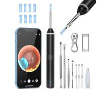 AZHE Otoscopio con Cámara 1920P WiFi IP67 Limpiador de Oídos con 6 LED | Kit 8 Accesorios con Sonda 3.5mm, Autonomía 70min, Fotos/Vídeos, para Adultos, Niños y Mascotas (Negro)