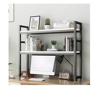 AZHKJKZH Estantería Libros Estantería De Escritorio 2 Niveles, Marco Acero Y Estante Almacenamiento Madera para, Estanterías para Encimera Oficina Pequeña Salón Dormitorio(Black+White)