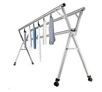 AZHKJKZH Tendedero Rop Estante De Secado Ropa Acero Inoxidable, Plegable para Interiores Servicio Pesado, Ajustable Longitud Interior Exterior(with Wheels,200cm/79in)