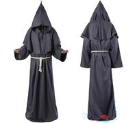 Azhong toys Disfraz de Monje Halloween, con Cruz y Capucha, Sacerdote Túnica Medieval Renacimiento Traje, Halloween Adulto para Fiestas Carnaval (170)