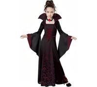 Azhong toys Disfraz de Vampiro Niña: Vampire Disfraz Vestido Fiesta para Niñas Chicas para Halloween Carnaval Cosplay, Vestido de Vampiro con Collar Vampiresa Gótica Princesa Reina Traje (140)