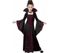 Azhong toys Disfraz de Vampiro Niña: Vampire Disfraz Vestido Fiesta para Niñas Chicas para Halloween Carnaval Cosplay, Vestido de Vampiro con Collar Vampiresa Gótica Princesa Reina Traje (130)
