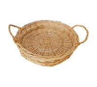 AZIDWERYQ Bandeja Redonda de Mimbre, Bandeja de Cesta de ratán Natural con manijas, Canasta Decorativa de 11x2 Pulgadas para Pan Vegetales té de café más ratán