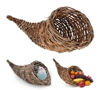 AZIDWERYQ Centro de Mesa Cornucopia de 12 Pulgadas, Cesta Tejida de Cornucopia de Acción de Gracias, Cuerno de Cosecha de abundancia para decoración del hogar de Mesa, Día de Acción de Gracias