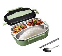 AZIDWERYQ Fiambrera térmica, 1L 3 compartimentos Fiambrera de acero inoxidable, contenedor de alimentos aislado a prueba de fugas con cubiertos y soporte para cubiertos portátil para niños y adultos