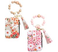 AZIDWERYQ Paquete de 2 llaveros Tipo Cartera con Cuentas Bohemias, Pulsera con Estampado Floral y Cuentas de Silicona, Tarjetero para Mujer y Organizador de Llaves, Estilo 1
