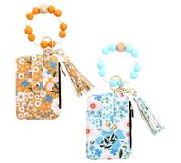 AZIDWERYQ Paquete de 2 llaveros Tipo Cartera con Cuentas Bohemias, Pulsera con Estampado Floral y Cuentas de Silicona, Tarjetero para Mujer y Organizador de Llaves, Estilo 2 Carteras, tarjeteros