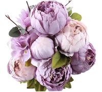 AZIDWERYQ Peonías Flores Artificiales de 19 Pulgadas, peonías moradas realistas con 13 Cabezas y Hojas Verdes, Flores de Seda Decorativas para el hogar, Boda, fotografía