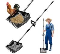 AZIDWERYQ Recogedor y rastrillo para excrementos de Pollo Recogedor de excrementos de Pollo de Acero Inoxidable 2 en 1 con Mango Largo extraíble de para cobertizos de Animales