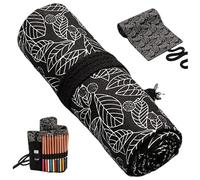 AZIDWERYQ Rollo de lápiz de 32 x 8 Pulgadas, 72 Ranuras, Estuche Enrollable de Lona con patrón de Hojas, con Brida para Cables para Artista, Estudiante de Arte, Organizador de Color Escolar