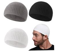 AZIDWERYQ Sombrero musulmán, 3 uds, Sombreros Kufi Bordados para Hombres, Gorra Musulmana cómoda y Transpirable para Hombres, Sombreros Ramadán Eid para
