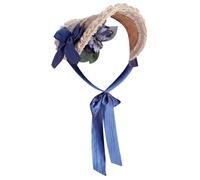 AZIDWERYQ Sombreros victorianos para mujer Capó victoriano ajustable con lazos azules y decoración de encaje blanco Sombrero de lolita con correa para accesorios de disfraces de fiesta de té